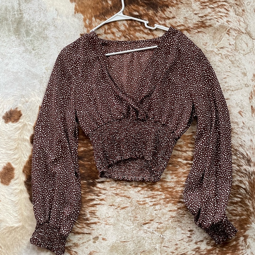 Brown with white polka dots blouse
